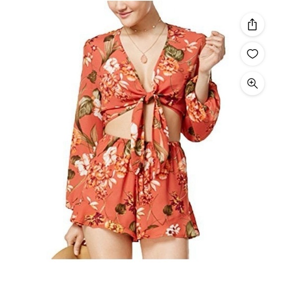 American Rag Tops - American Rag Tropical Print Tie Front Crop Top XS